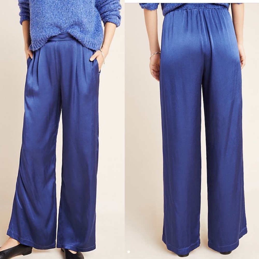 NWT ANTHROPOLOGIE ADEA Satin Wide-Leg Trousers S